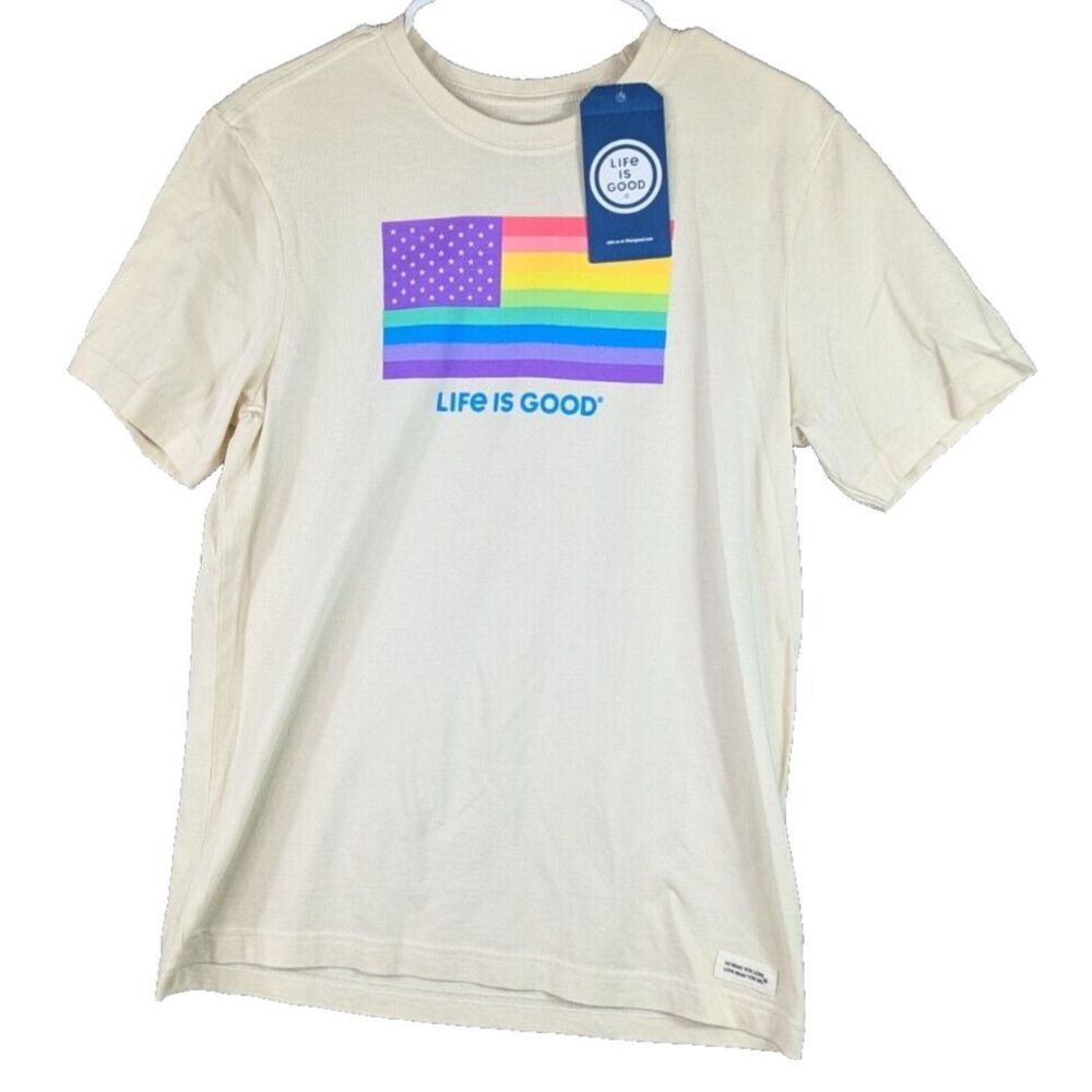 Life Is Good Shirt Men's‎ Small Crusher Tee American Pride Pastel Flag Y2K LGBT